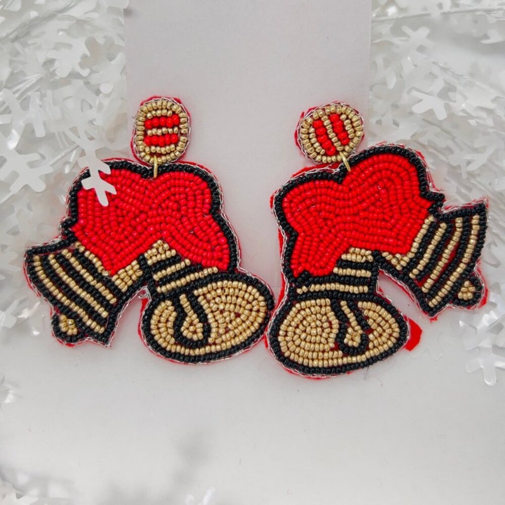 Handmade Beaded Earring, Bow Bell Red Gold